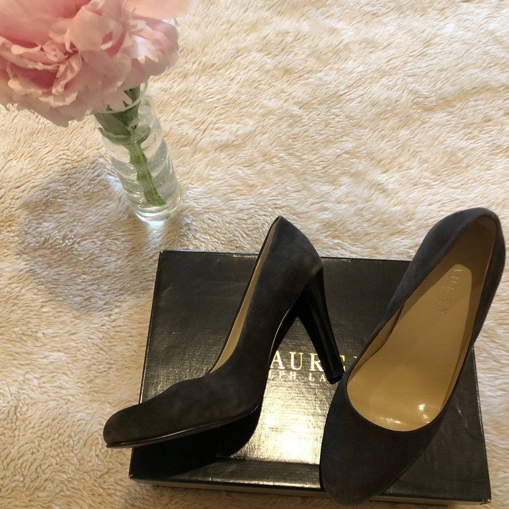 Ralph Lauren Charcoal Suede Heels